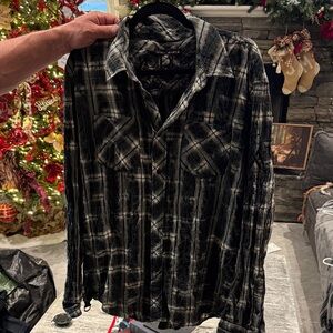 Affliction Black and Gray Plaid Shirt